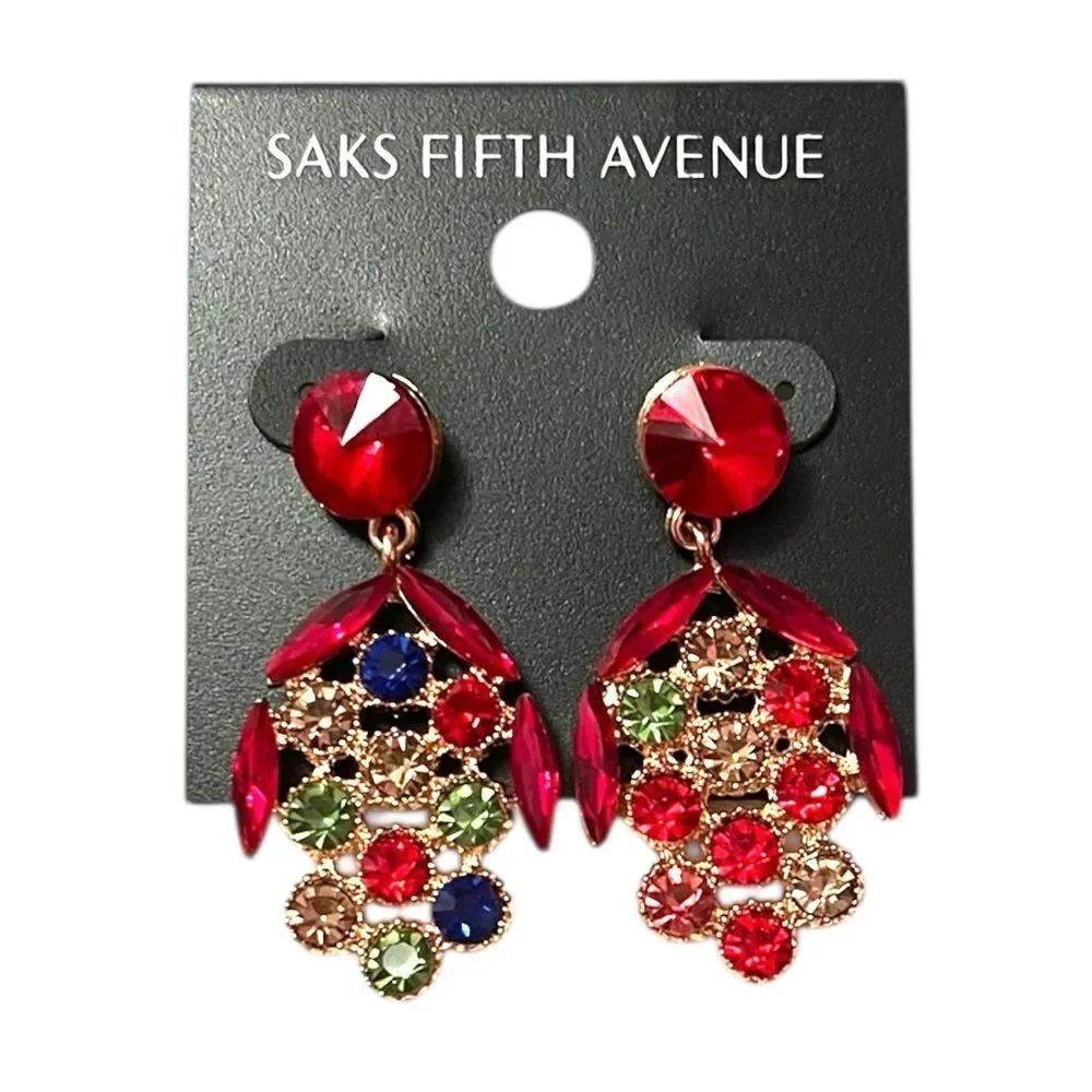 Saks Fifth Avenue Red Multi-Gem Statement Drop Earrings